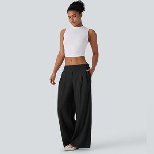 New Halara Low Rise Pocket Wide Leg Waffle Casual Pants Black Small